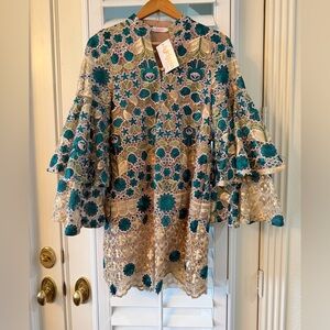 Buddy Love Teal & Gold Embroidered Lace Dress